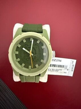 Diesel Men's Olive Green Silicone Strap Watch with Yellow Accent